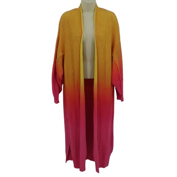 Free People XS Come Together Cardigan Knit Ombre Yellow Orange Pink Maxi Sweater - Picture 1 of 13
